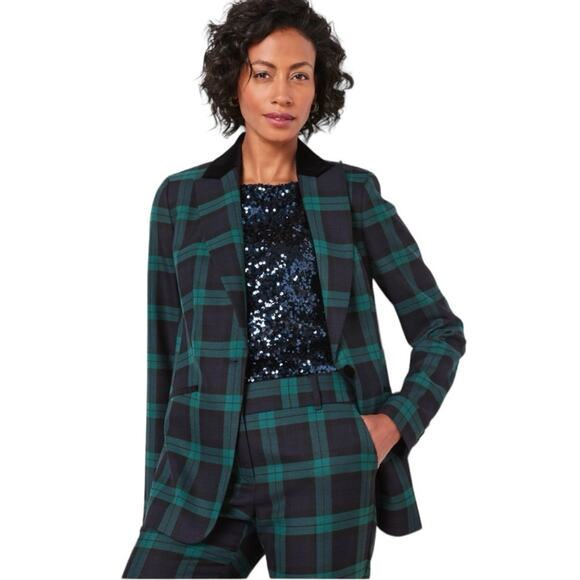 Talbots Womens Dashing Tartan Plaid Wool Blend Holiday Work Blazer Sz 14 - Picture 1 of 11